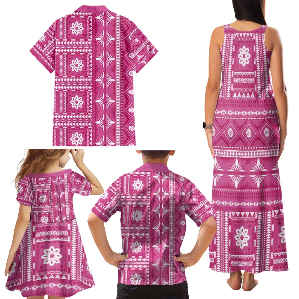Fiji Masi All Pink Family Matching Tank Maxi Dress and Hawaiian Shirt Tapa Pattern LT01 - Polynesian Pride