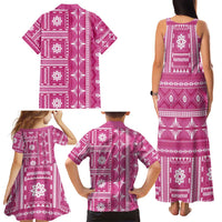 Fiji Masi All Pink Family Matching Tank Maxi Dress and Hawaiian Shirt Tapa Pattern LT01 - Polynesian Pride