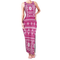 Fiji Masi All Pink Family Matching Tank Maxi Dress and Hawaiian Shirt Tapa Pattern LT01 Mom's Dress Pink - Polynesian Pride