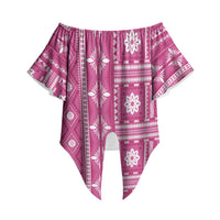 Fiji Masi All Pink Off Shoulder Wrap Waist Top Tapa Pattern LT01 Pink - Polynesian Pride