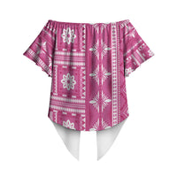 Fiji Masi All Pink Off Shoulder Wrap Waist Top Tapa Pattern LT01 - Polynesian Pride