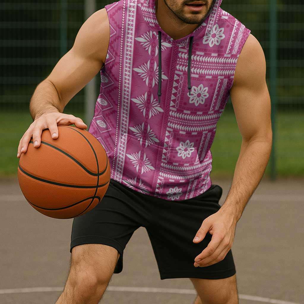 Fiji Masi All Pink Sleeveless Hoodie Tapa Pattern - Polynesian Pride