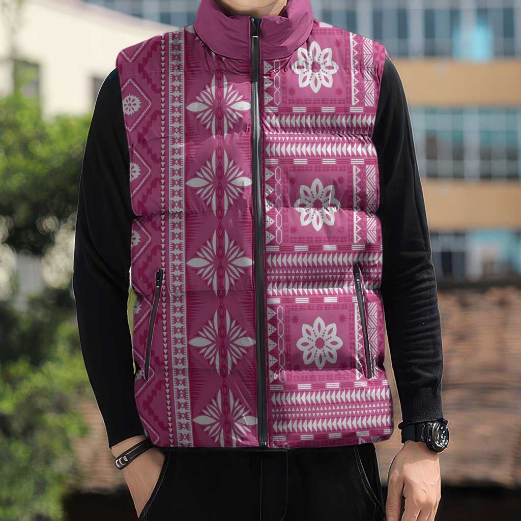 Fiji Masi All Pink Sleeveless Puffer Jacket Tapa Pattern - Polynesian Pride