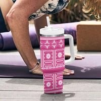 Fiji Masi All Pink Tumbler With Handle Tapa Pattern - Polynesian Pride