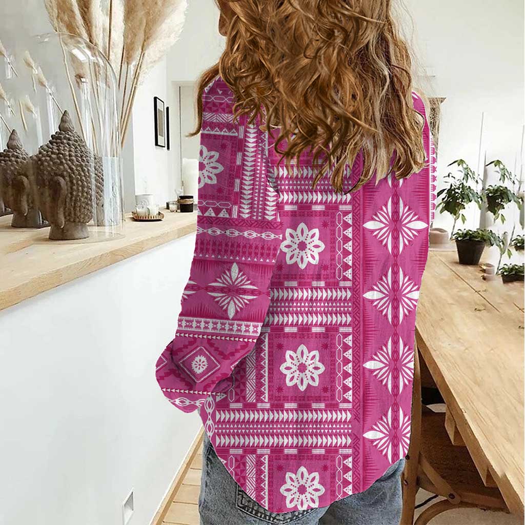Fiji Masi All Pink Women Casual Shirt Tapa Pattern - Polynesian Pride