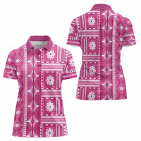 Fiji Masi All Pink Women Polo Shirt Tapa Pattern - Polynesian Pride