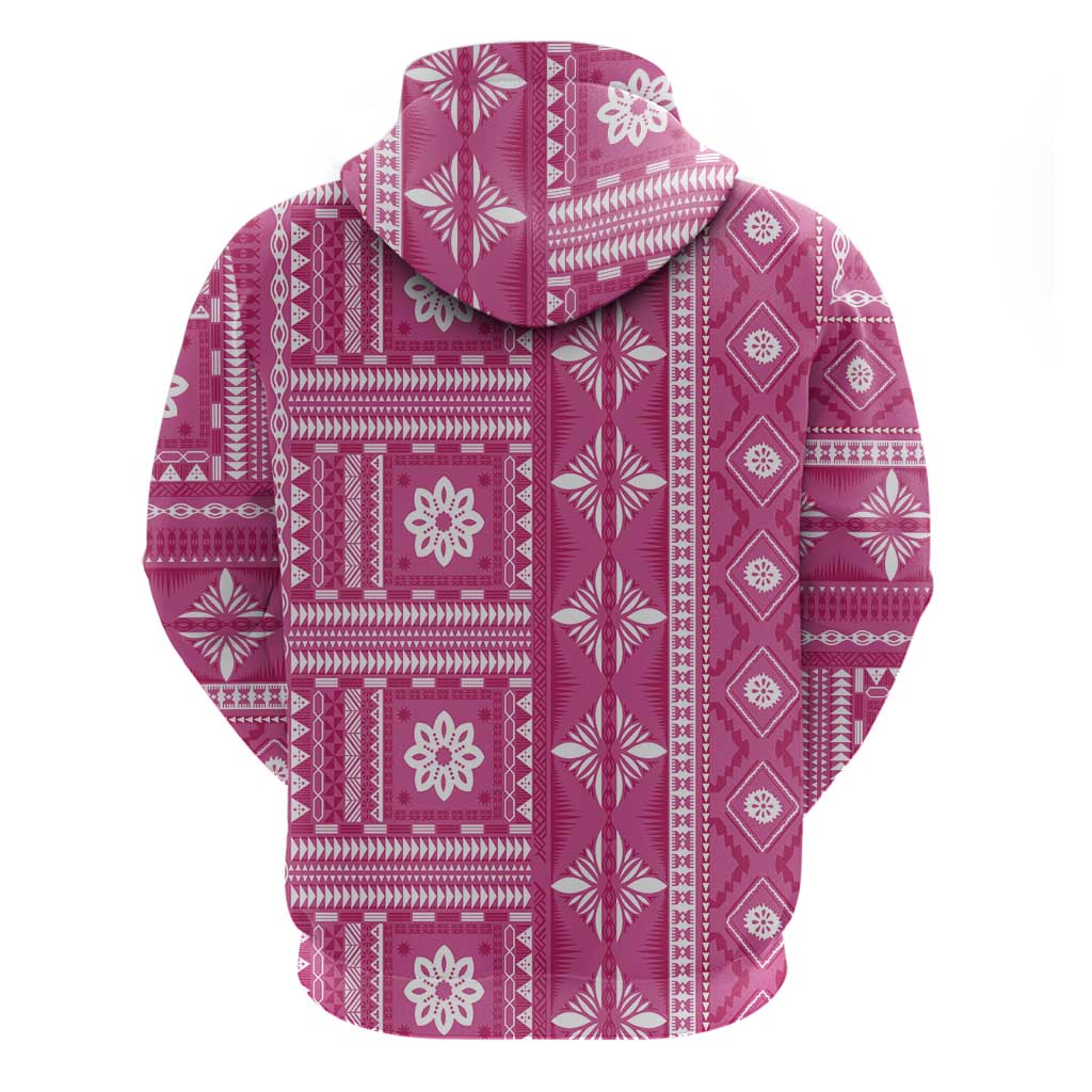 Fiji Masi All Pink Zip Hoodie Tapa Pattern - Polynesian Pride