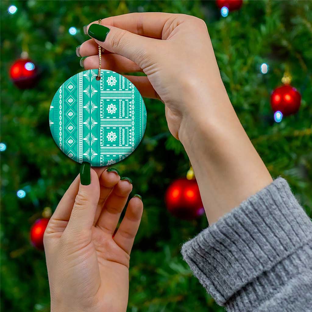 Fiji Masi All Teal Ceramic Ornament Tapa Pattern - Polynesian Pride