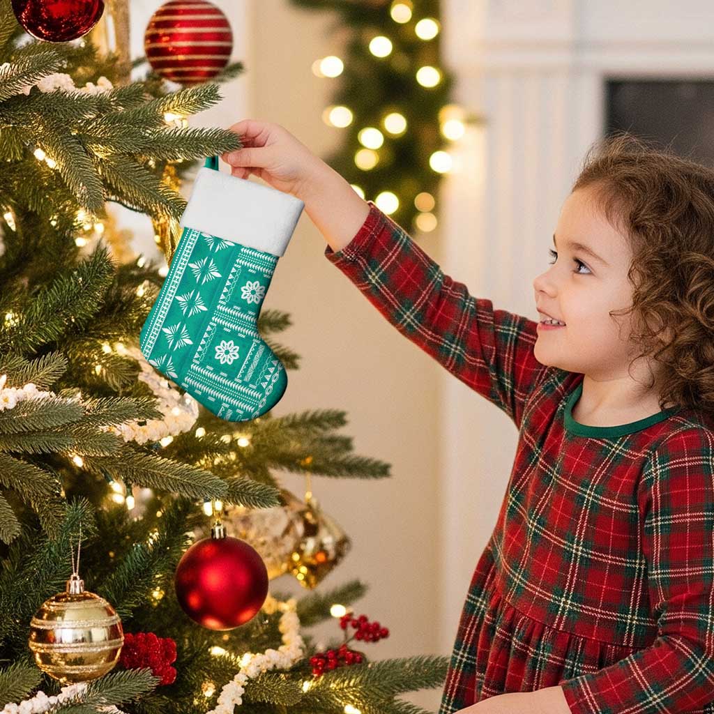 Fiji Masi All Teal Christmas Stocking Tapa Pattern - Polynesian Pride