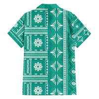 Fiji Masi All Teal Family Matching Long Sleeve Bodycon Dress and Hawaiian Shirt Tapa Pattern LT01 - Polynesian Pride