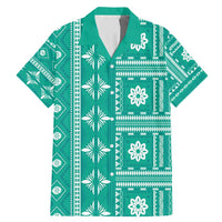 Fiji Masi All Teal Family Matching Mermaid Dress and Hawaiian Shirt Tapa Pattern LT01 Dad's Shirt - Short Sleeve Teal - Polynesian Pride
