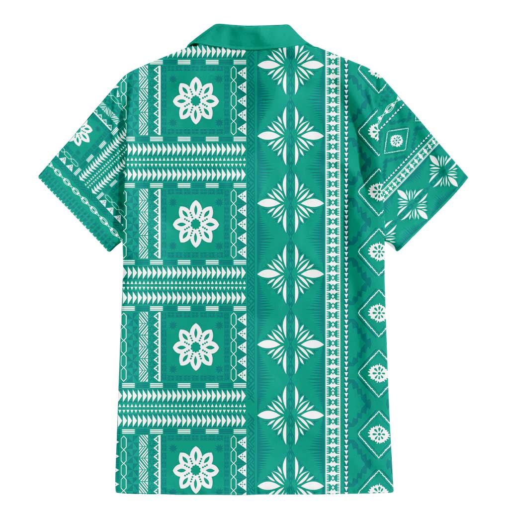 Fiji Masi All Teal Family Matching Mermaid Dress and Hawaiian Shirt Tapa Pattern LT01 - Polynesian Pride