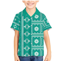 Fiji Masi All Teal Family Matching Mermaid Dress and Hawaiian Shirt Tapa Pattern LT01 Son's Shirt Teal - Polynesian Pride