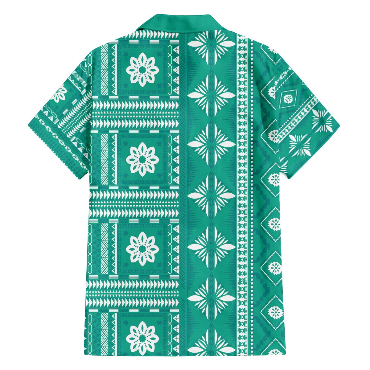 Fiji Masi All Teal Family Matching Off The Shoulder Long Sleeve Dress and Hawaiian Shirt Tapa Pattern LT01 - Polynesian Pride