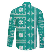 Fiji Masi All Teal Family Matching Off Shoulder Short Dress and Hawaiian Shirt Tapa Pattern LT01 - Polynesian Pride