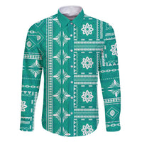 Fiji Masi All Teal Family Matching Summer Maxi Dress and Hawaiian Shirt Tapa Pattern LT01 Dad's Shirt - Long Sleeve Teal - Polynesian Pride