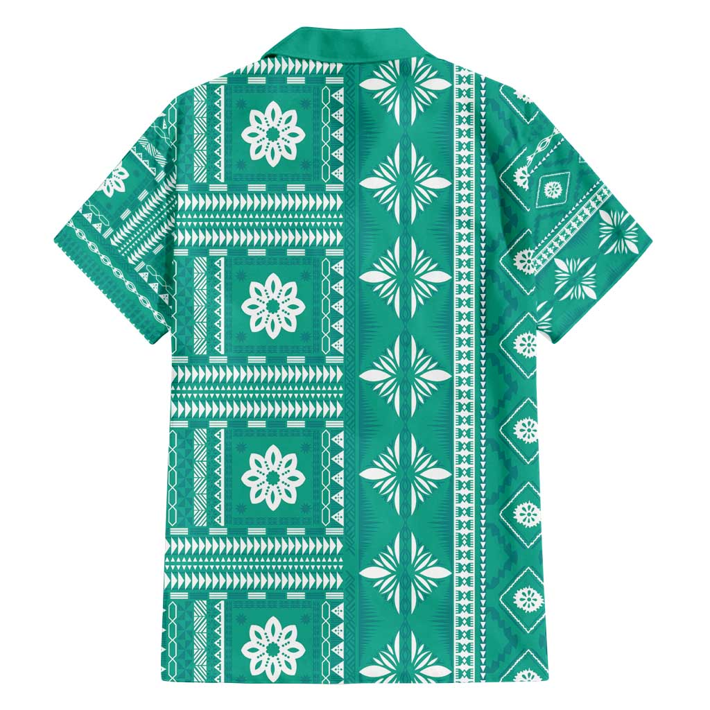 Fiji Masi All Teal Family Matching Tank Maxi Dress and Hawaiian Shirt Tapa Pattern LT01 - Polynesian Pride
