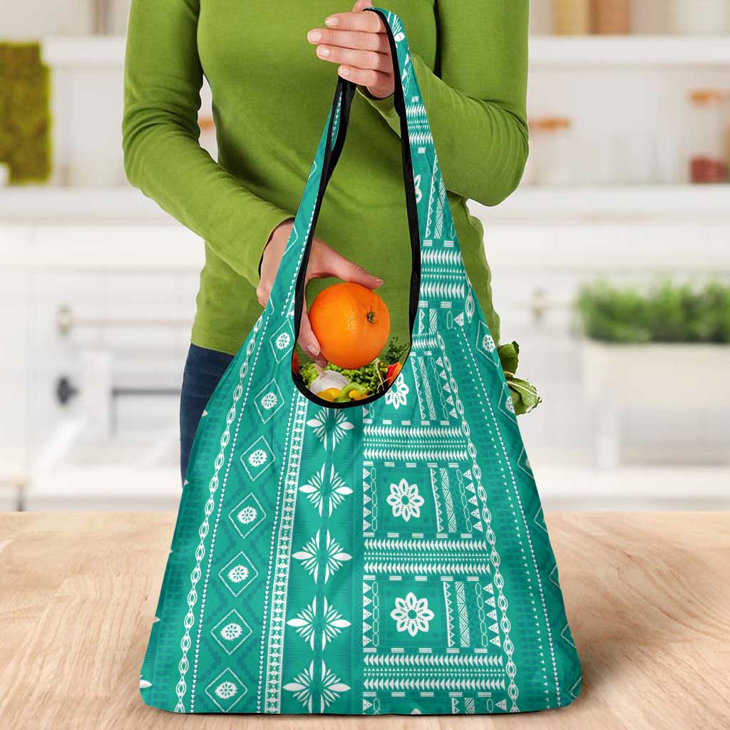 Fiji Masi All Teal Grocery Bag Tapa Pattern - Polynesian Pride