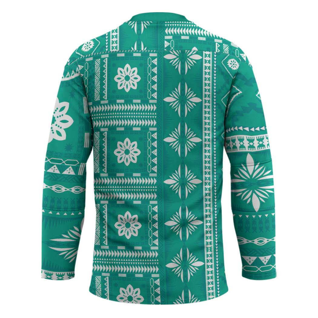 Fiji Masi All Teal Hockey Jersey Tapa Pattern - Polynesian Pride