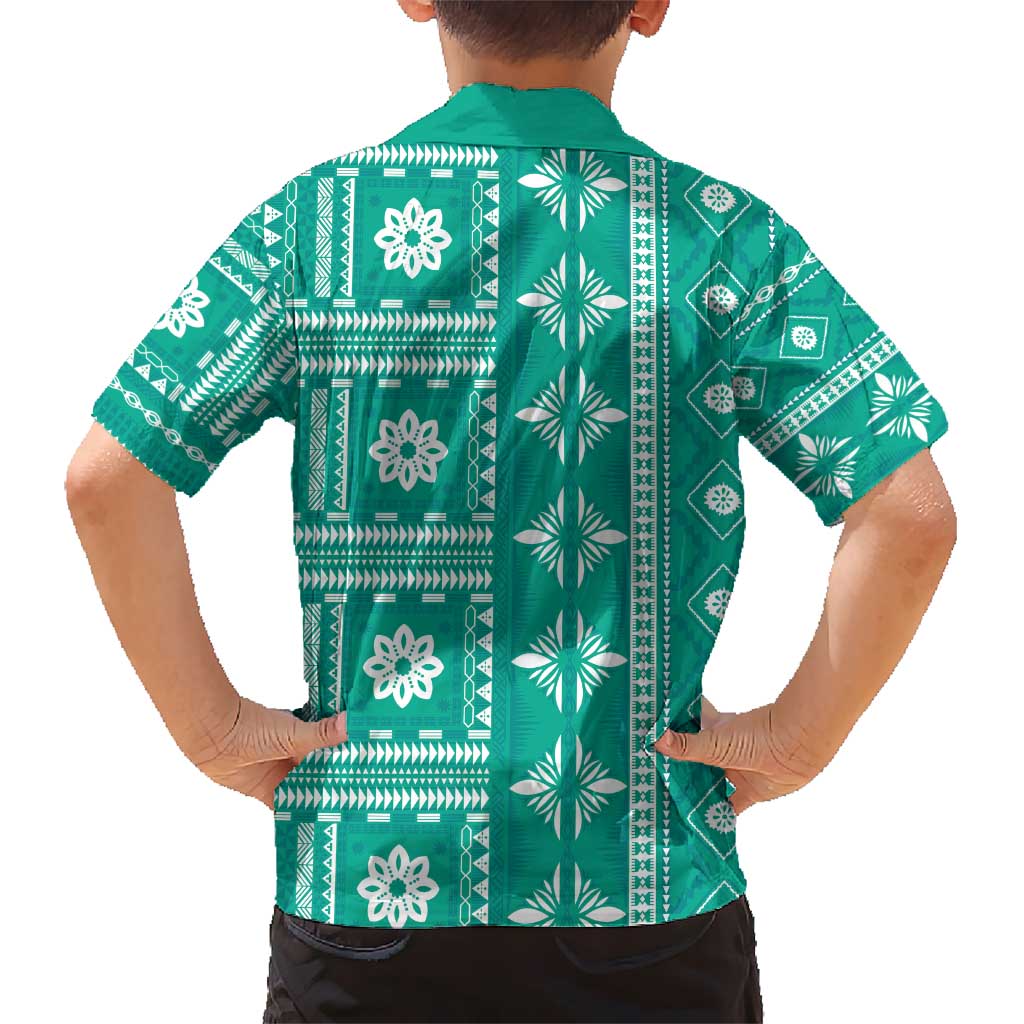 Fiji Masi All Teal Kid Hawaiian Shirt Tapa Pattern - Polynesian Pride