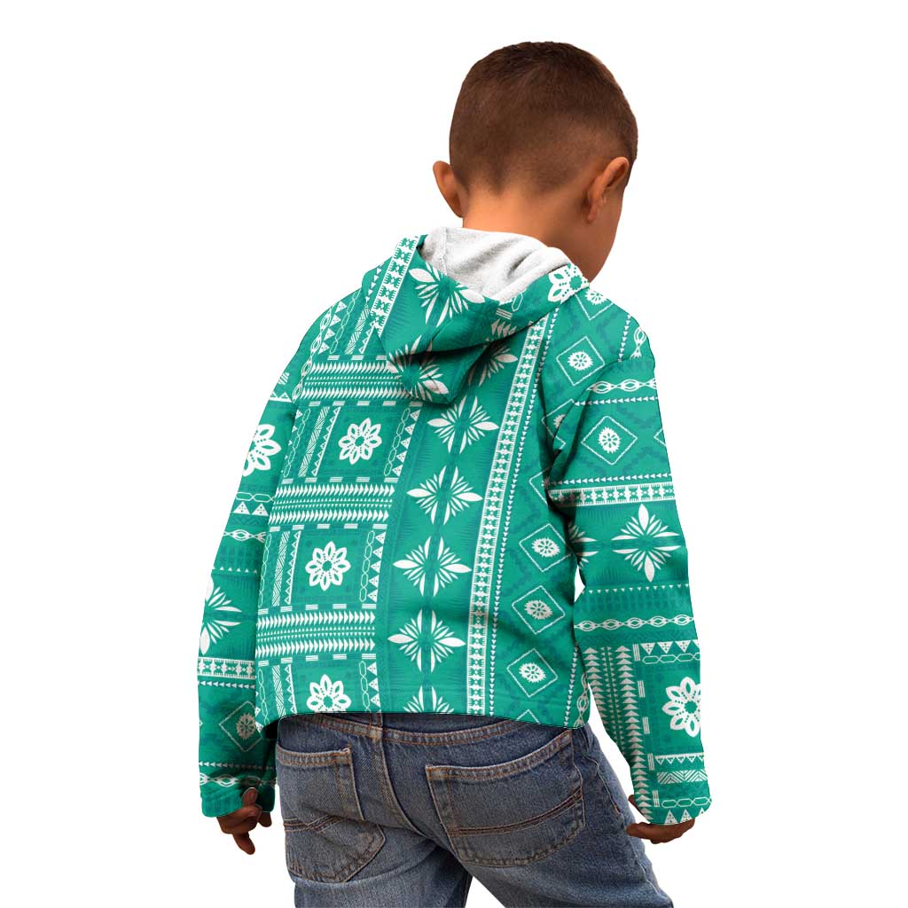 Fiji Masi All Teal Kid Hoodie Tapa Pattern - Polynesian Pride