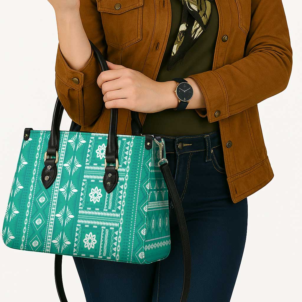 Fiji Masi All Teal Leather Bag Tapa Pattern - Polynesian Pride