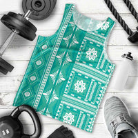 Fiji Masi All Teal Men Tank Top Tapa Pattern - Polynesian Pride
