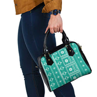 Fiji Masi All Teal Shoulder Handbag Tapa Pattern - Polynesian Pride