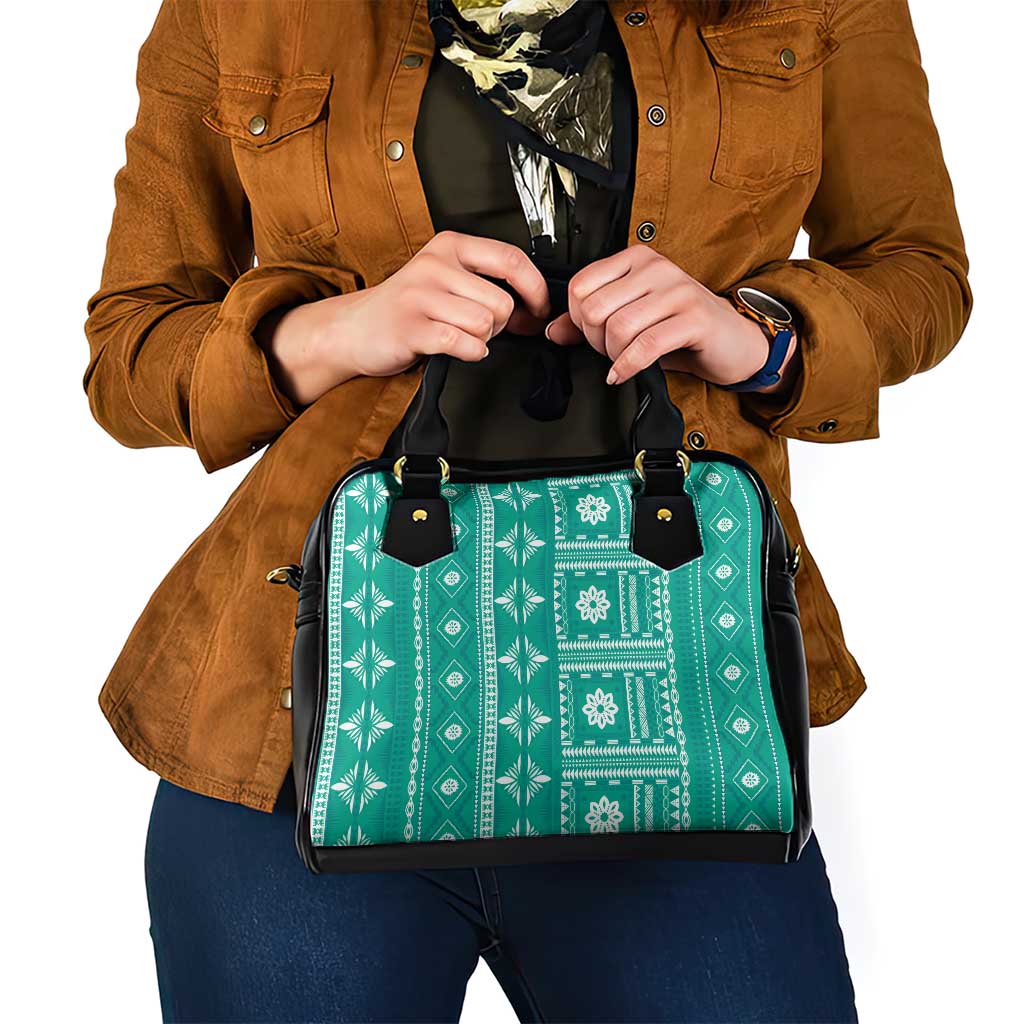 Fiji Masi All Teal Shoulder Handbag Tapa Pattern - Polynesian Pride
