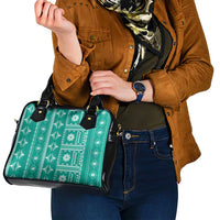 Fiji Masi All Teal Shoulder Handbag Tapa Pattern - Polynesian Pride