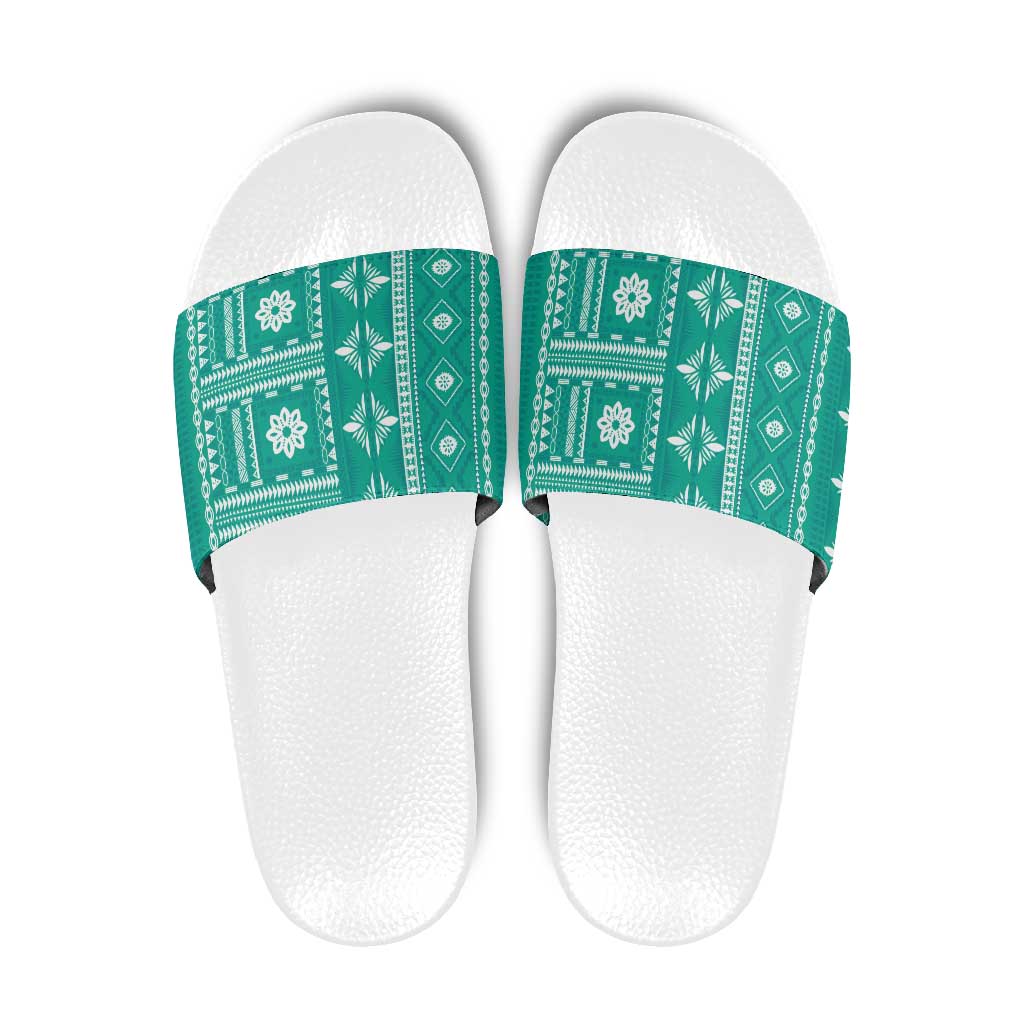 Fiji Masi All Teal Slide Sandals Tapa Pattern - Polynesian Pride