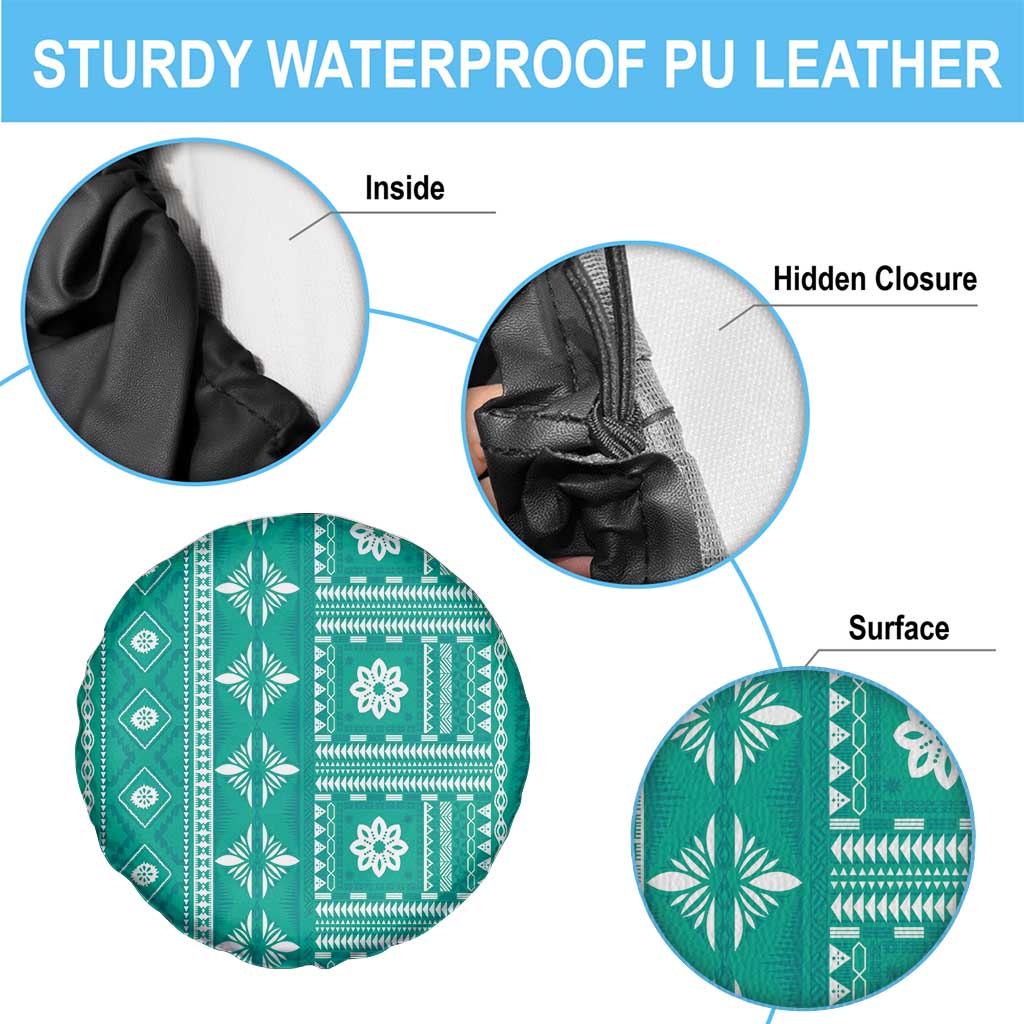 Fiji Masi All Teal Spare Tire Cover Tapa Pattern - Polynesian Pride
