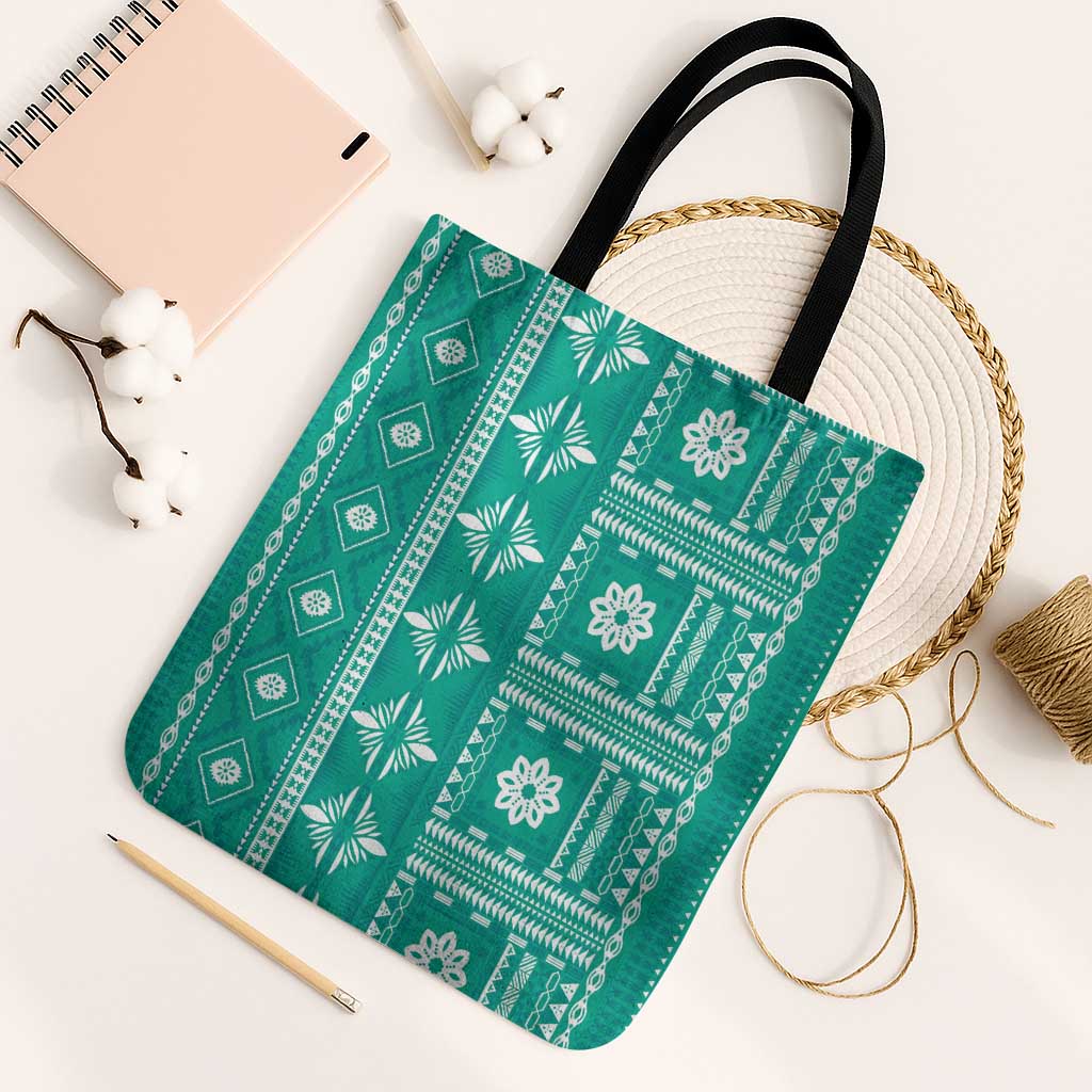 Fiji Masi All Teal Tote Bag Tapa Pattern - Polynesian Pride