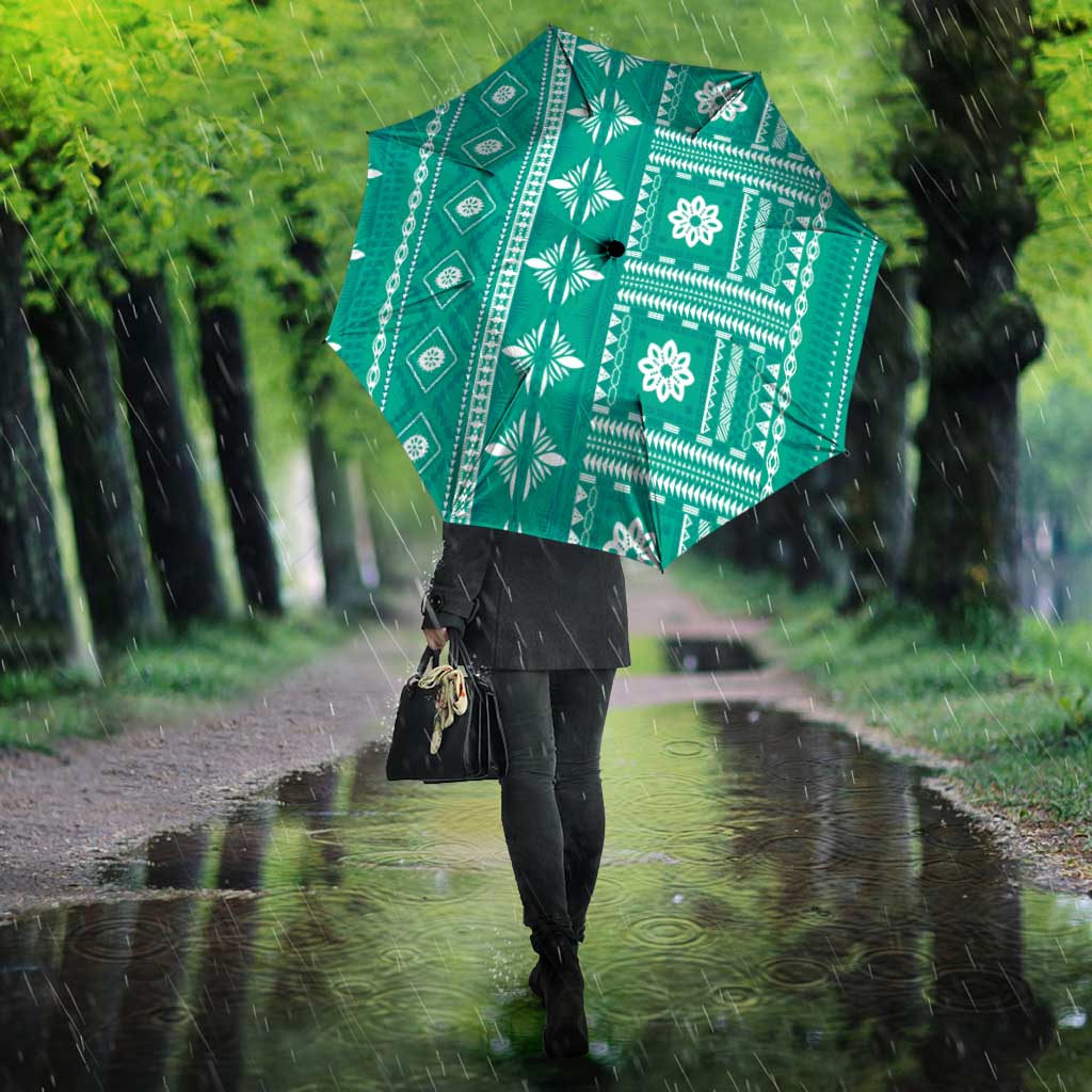 Fiji Masi All Teal Umbrella Tapa Pattern - Polynesian Pride