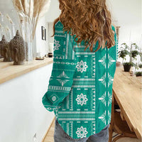 Fiji Masi All Teal Women Casual Shirt Tapa Pattern LT01 - Polynesian Pride