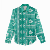 Fiji Masi All Teal Women Casual Shirt Tapa Pattern LT01 - Polynesian Pride