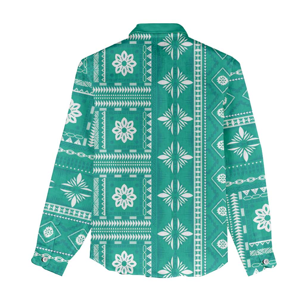 Fiji Masi All Teal Women Casual Shirt Tapa Pattern LT01 - Polynesian Pride