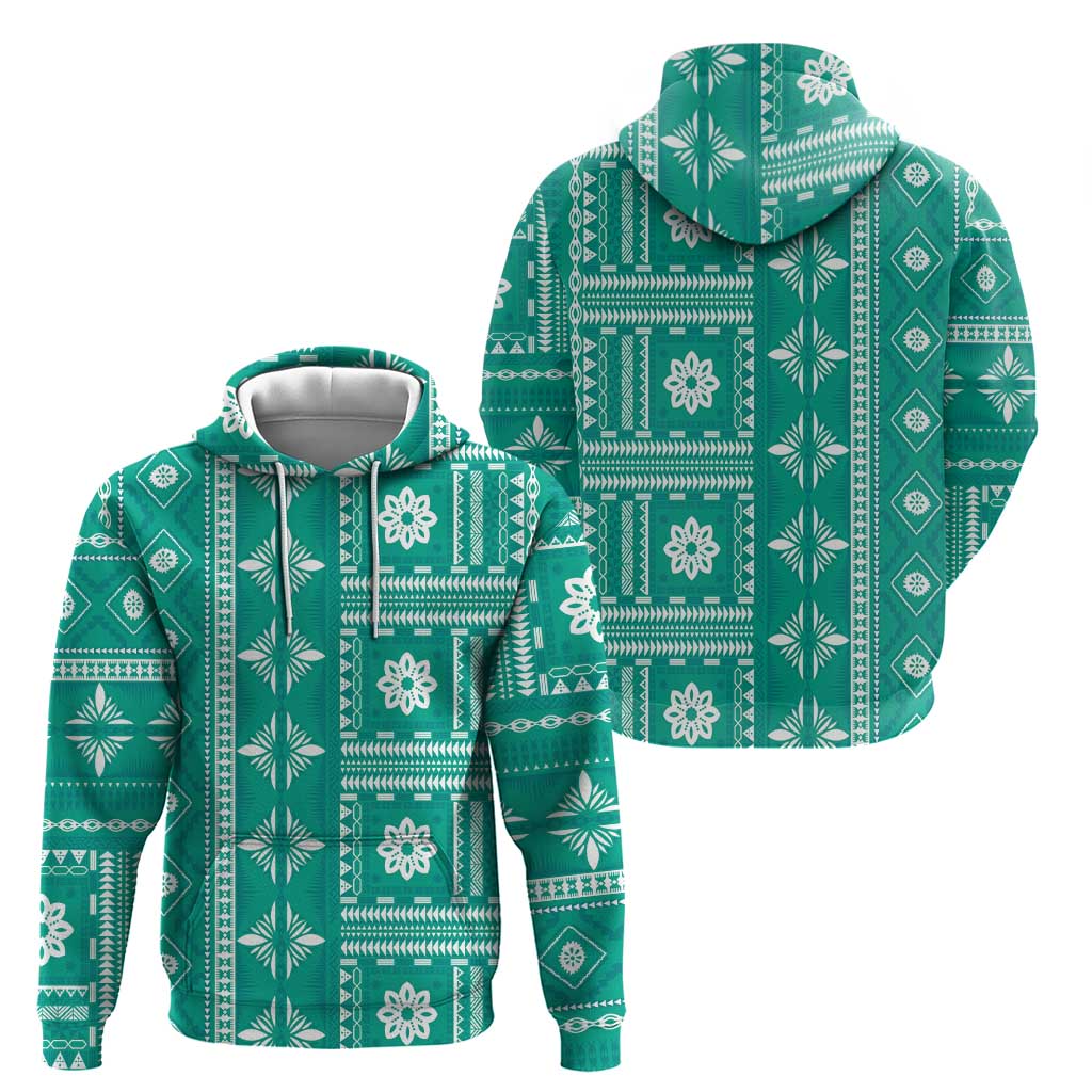Fiji Masi All Teal Zip Hoodie Tapa Pattern - Polynesian Pride