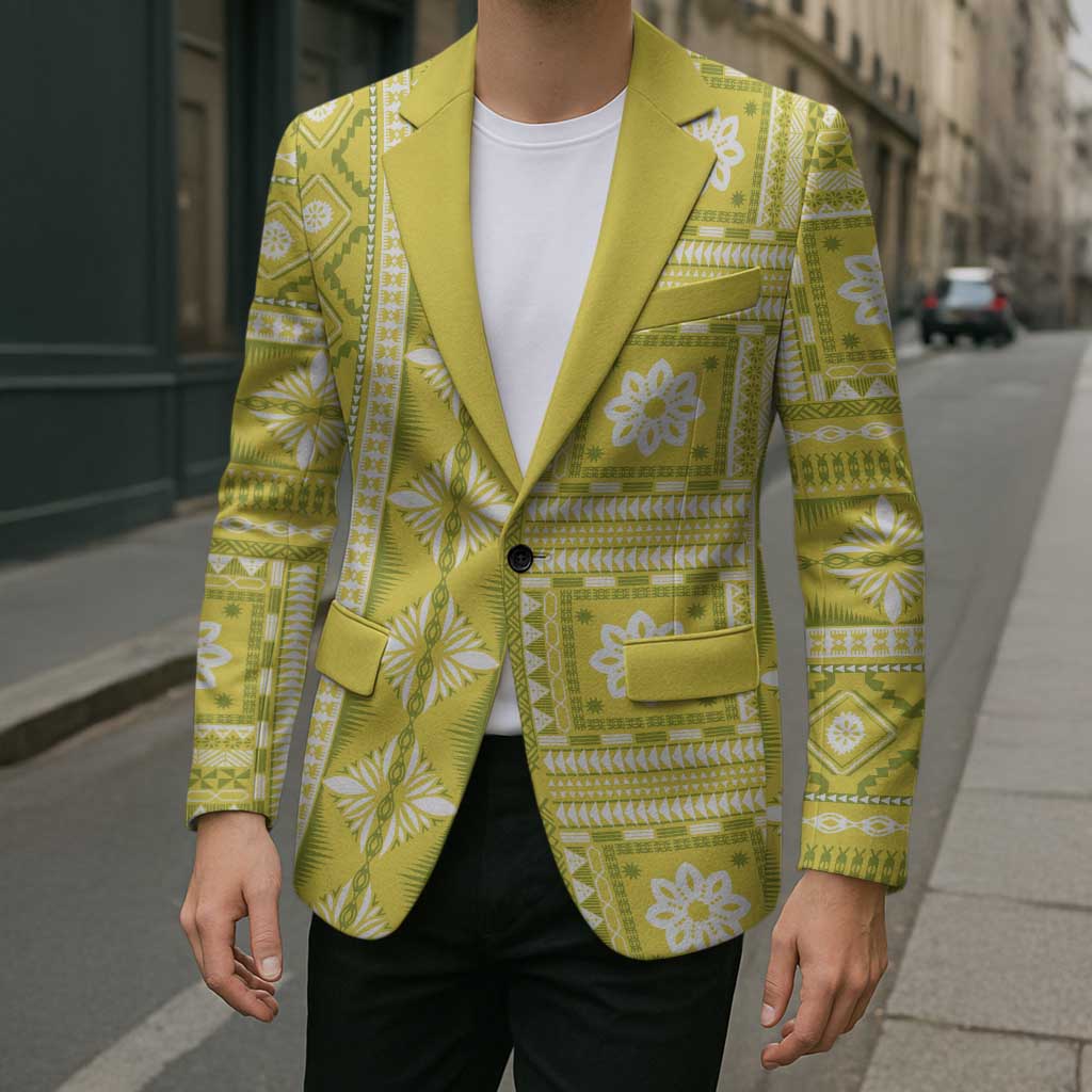 Fiji Masi All Yellow Blazer Tapa Pattern - Polynesian Pride