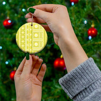 Fiji Masi All Yellow Ceramic Ornament Tapa Pattern - Polynesian Pride