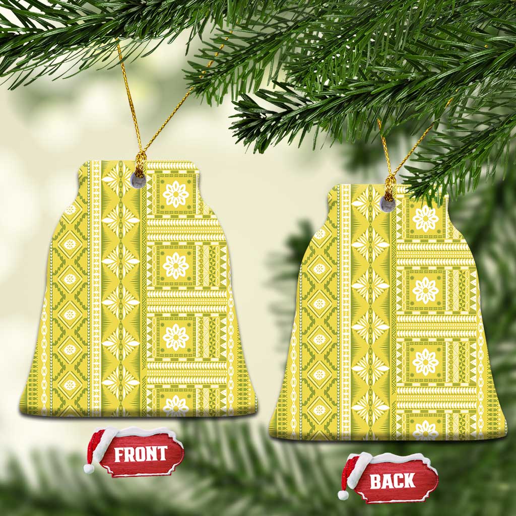 Fiji Masi All Yellow Ceramic Ornament Tapa Pattern - Polynesian Pride