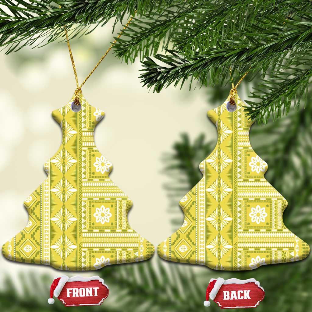 Fiji Masi All Yellow Ceramic Ornament Tapa Pattern - Polynesian Pride