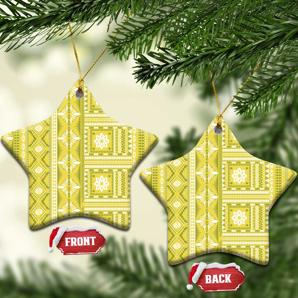 Fiji Masi All Yellow Ceramic Ornament Tapa Pattern - Polynesian Pride