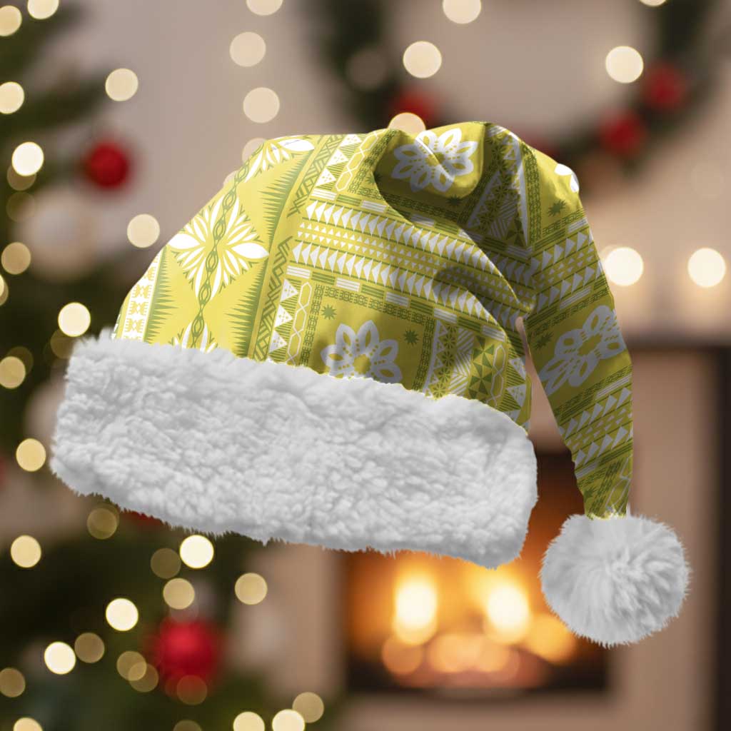 Fiji Masi All Yellow Christmas Santa Hat Tapa Pattern - Polynesian Pride