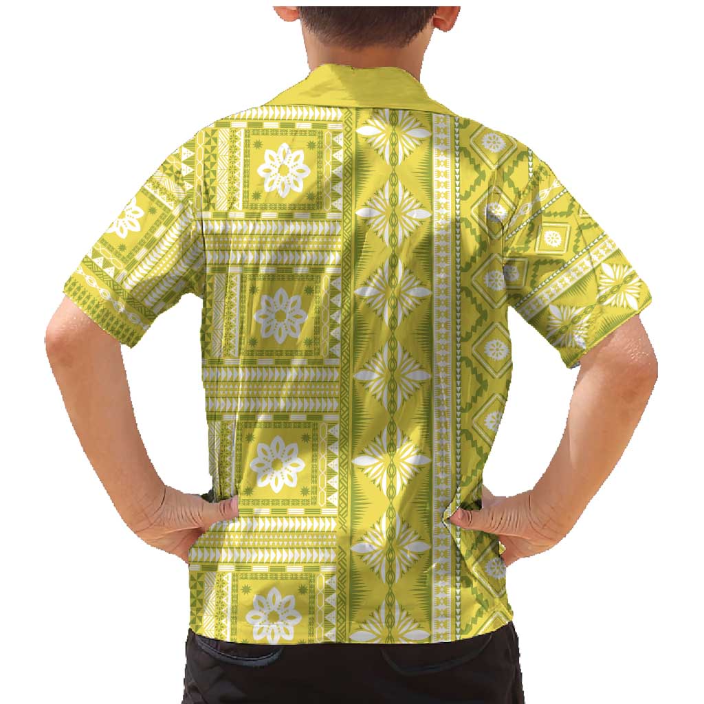 Fiji Masi All Yellow Family Matching Mermaid Dress and Hawaiian Shirt Tapa Pattern LT01 - Polynesian Pride