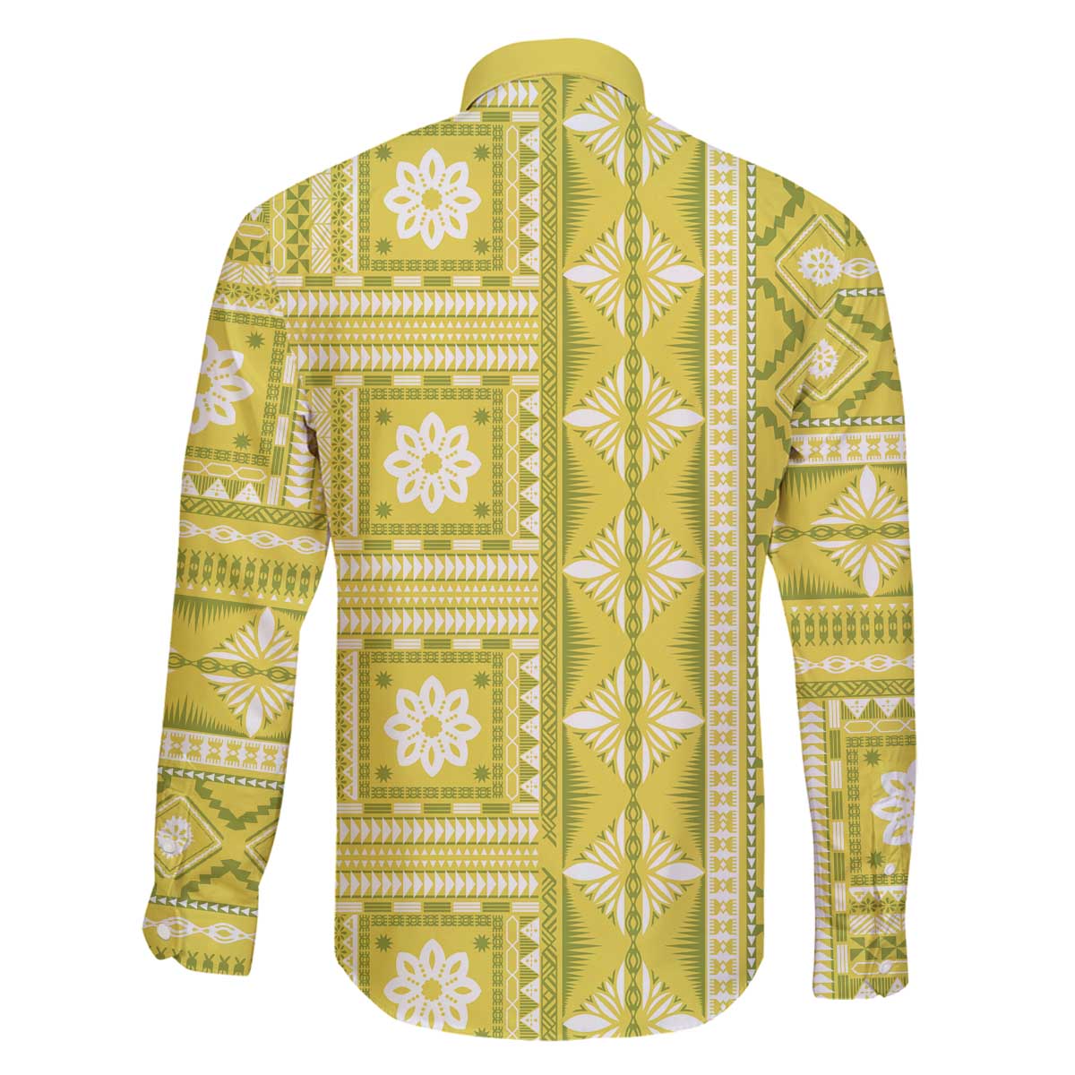 Fiji Masi All Yellow Family Matching Off The Shoulder Long Sleeve Dress and Hawaiian Shirt Tapa Pattern LT01 - Polynesian Pride