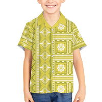 Fiji Masi All Yellow Family Matching Off Shoulder Maxi Dress and Hawaiian Shirt Tapa Pattern LT01 Son's Shirt Yellow - Polynesian Pride