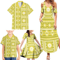 Fiji Masi All Yellow Family Matching Summer Maxi Dress and Hawaiian Shirt Tapa Pattern LT01 - Polynesian Pride