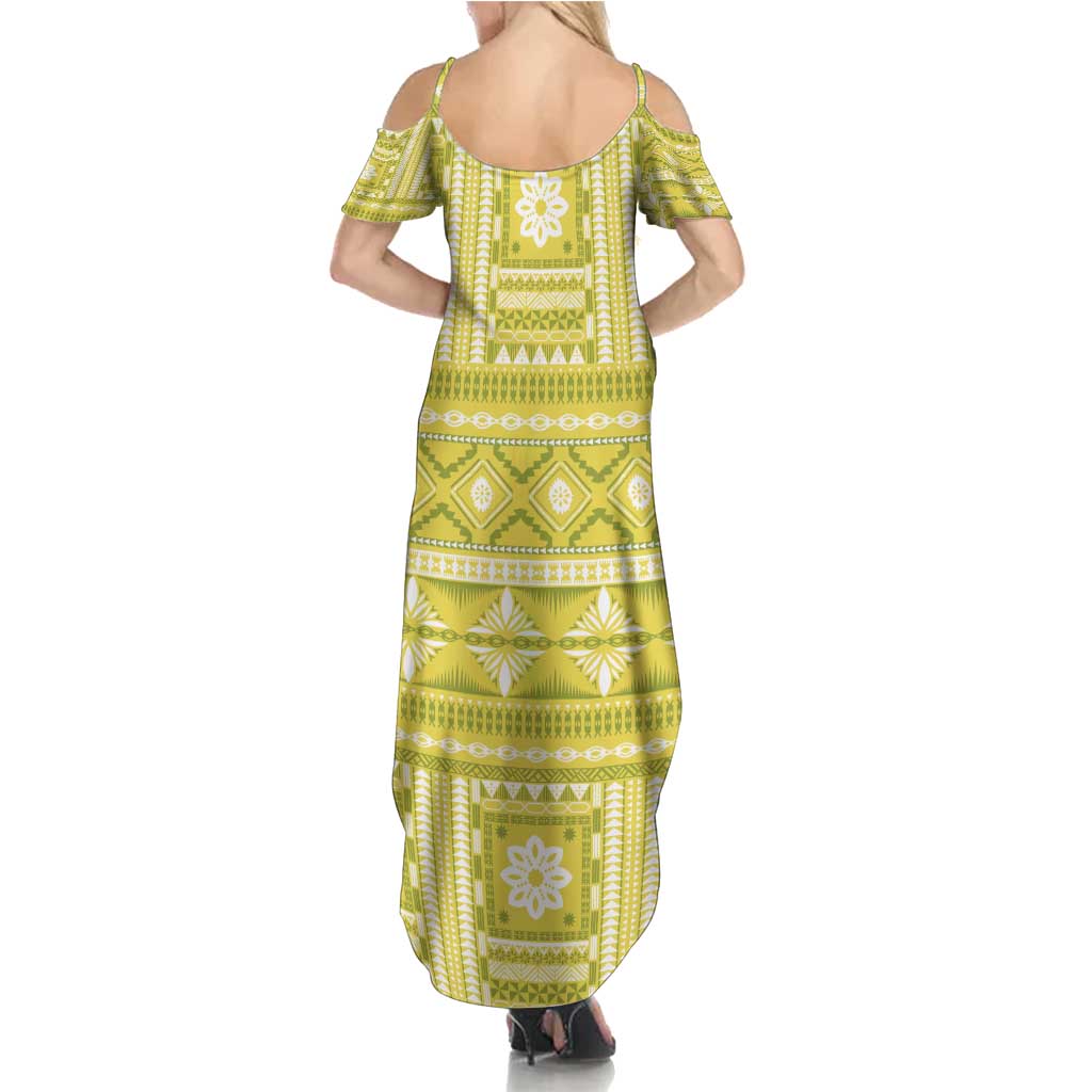 Fiji Masi All Yellow Family Matching Summer Maxi Dress and Hawaiian Shirt Tapa Pattern LT01 - Polynesian Pride
