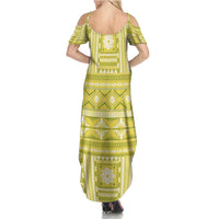 Fiji Masi All Yellow Family Matching Summer Maxi Dress and Hawaiian Shirt Tapa Pattern LT01 - Polynesian Pride